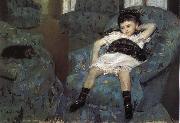 Mary Cassatt The little girl in the blue Sofa oil on canvas